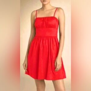 Theory Size 6 Red Empire Waist Yumi Luxe Cotton Stretch Pintuck Shift Dress